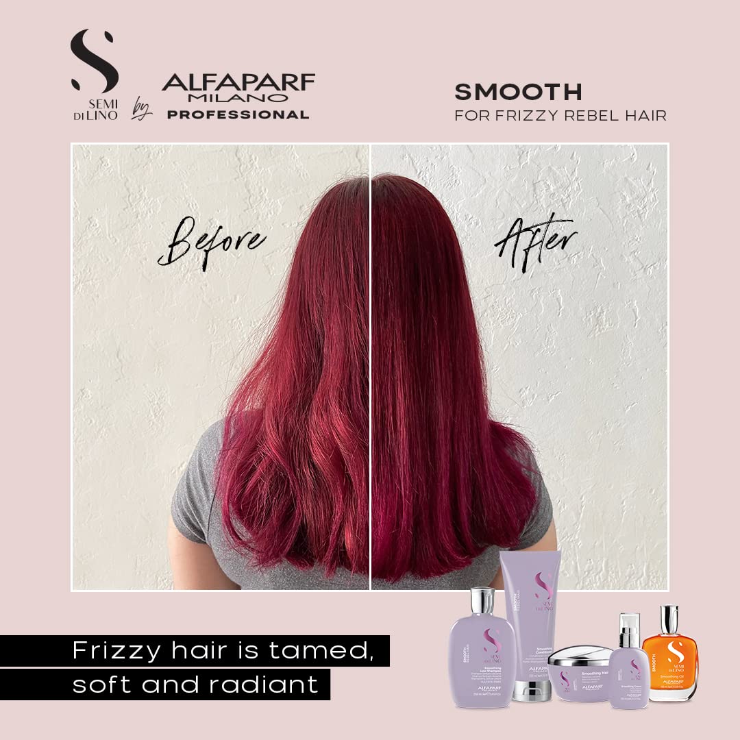 ALFAPARF MILANO Semi Di Lino Smooth Low Shampoo (8.45 oz) and Conditioner (6.76 oz) - for Frizzy and Rebel Hair - Sulfate Free - Straightens and Detangles - Controls Frizz - Hydrates and Smoothes