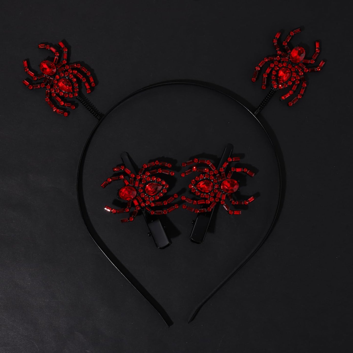 JERTOCLE Spider Hair Clips Headbands for Women Halloween Headband Accessories Sparky Rhinestone Spider Hair Barrettes Headwear Halloween Costume Decor (Red)