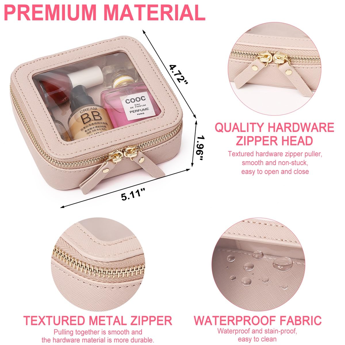 Pinkmik Clear Mini Makeup Bag Transparent Travel Cosmetic Makeup Case & Toiletry Bag for Women Clear Car Bag (C/Pink-1, MINI)