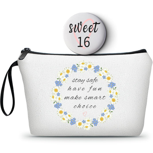 KONSOM Sweet 16 Gifts,16 Year Old Gifts,Cosmetic Bag with Mirror,Birthday Gift for Women,Birthday Gifts for Women,Happy Birthday Gifts for Women,Sister Birthday Gift Ideas