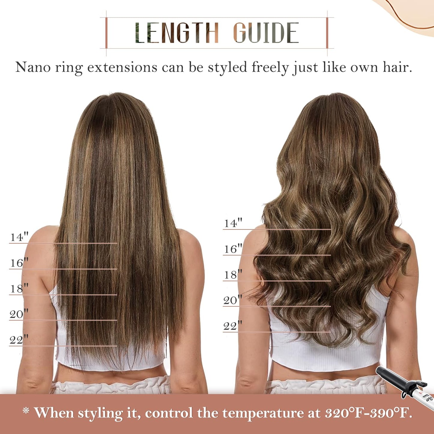 Nano Bead Hair Extensions Human Hair 20 Inch Nano Ring Hair Extension 100% Real Human Hair, Natural Can be Washed Curled Dyed Permed, 50 Strands 50g #4P27 Medium Brown & Dark Blonde