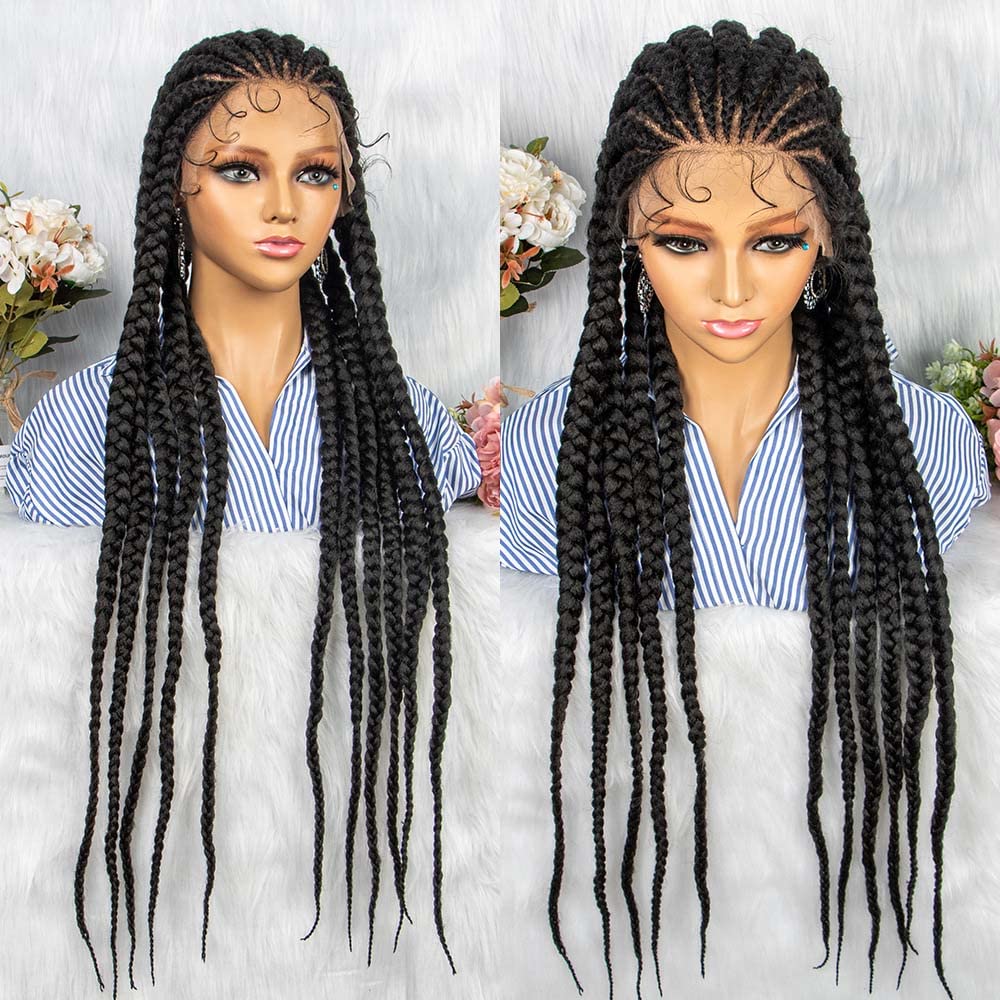 melody wig 36" Black Braids Full Lace Braided Wigs For Women Jumbo Box Braids Lace Front Wig With Baby Hair Lightweight Synthetic 11Braids Cornrow Twisted Wigs