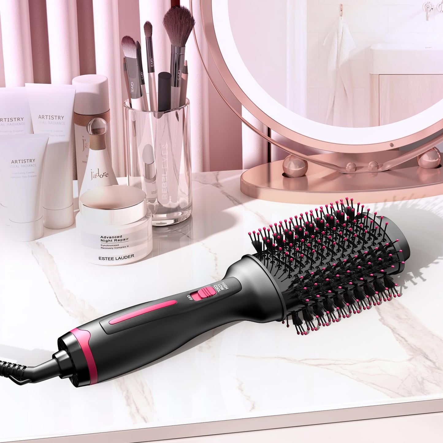 Negative Ion Blow Dryer Brush One Step Volumizer, Excellent New Thermal Conductive Aluminum 75MM Oval Shape Hot Air Straightener Brush | More Volume, Smooth, Frizz-Free for Fast Salon-Style