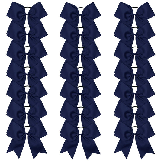 Oaoleer 21PCS 8" Large Cheer Bows Navy Bows Jumbo Cheerleader Bow with Ponytail Holder Elastic Band Handmade for Cheerleading Teen Girls College Sports