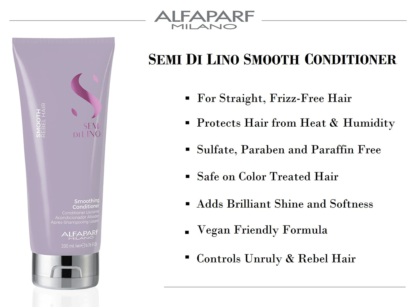 ALFAPARF MILANO Semi Di Lino Smooth Low Shampoo (8.45 oz) and Conditioner (6.76 oz) - for Frizzy and Rebel Hair - Sulfate Free - Straightens and Detangles - Controls Frizz - Hydrates and Smoothes