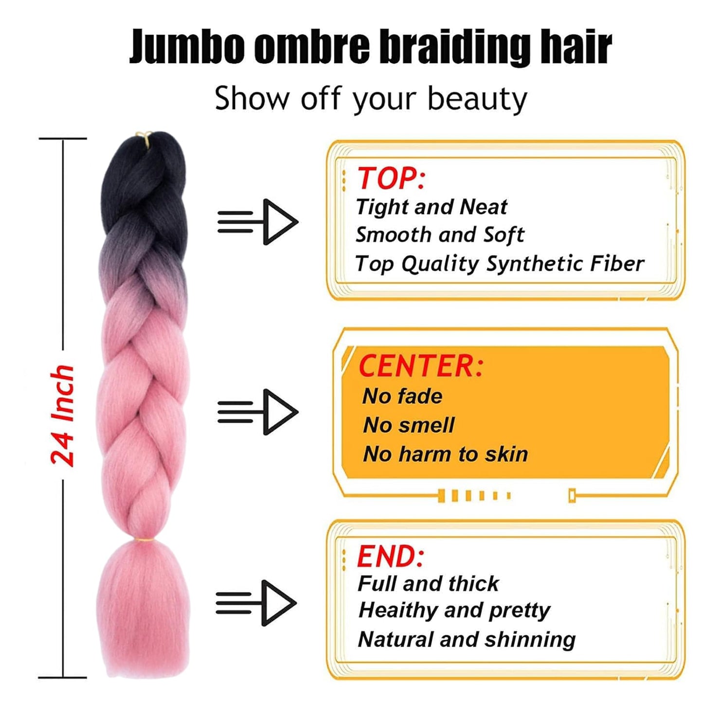 TENGSHUO FLY Ombre Braiding Hair Extensions for Women 6 Packs/24 Inch Braiding Hair Fiber Crochet Hair for Box Braids Senegal Twist Hair Extensions(24" (Pack of 6),Black to Rouge Pink)