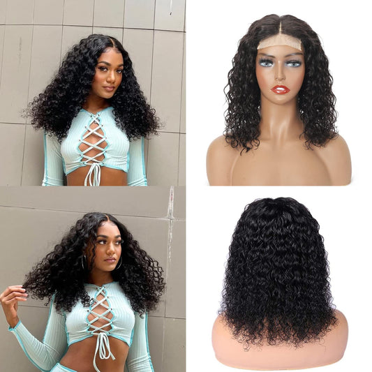 UMEGIRL Short Curly Lace Closure Bob Wigs Human Hair 150% Density Water Wig Wet and Wavy Wigs for Black Women 4x4 Curly Bob Wigs Human Hair Natural Color 16inch