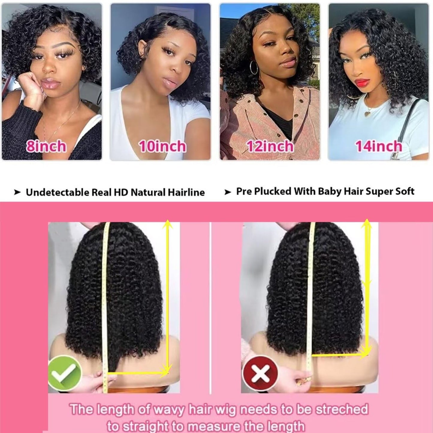 Tmbitto Bob Wig Human Hair 13x4 HD Lace Front Kinky Curly Bob Wigs for Black Women Human Hair Glueless Wigs Human Hair Pre Plucked Pre Cut 150% Density 14 Inch