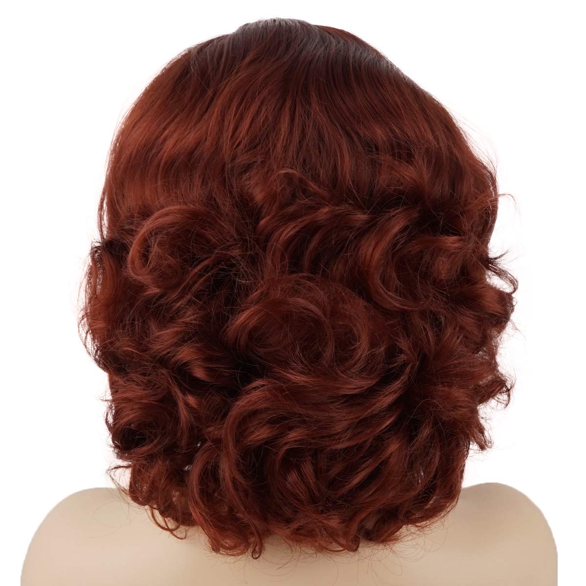 Meiyite Hair Wavy Short 10inch Burgundy Red Heavy Density Half Hand Tied Realistic Synthetic Lace Front Wigs