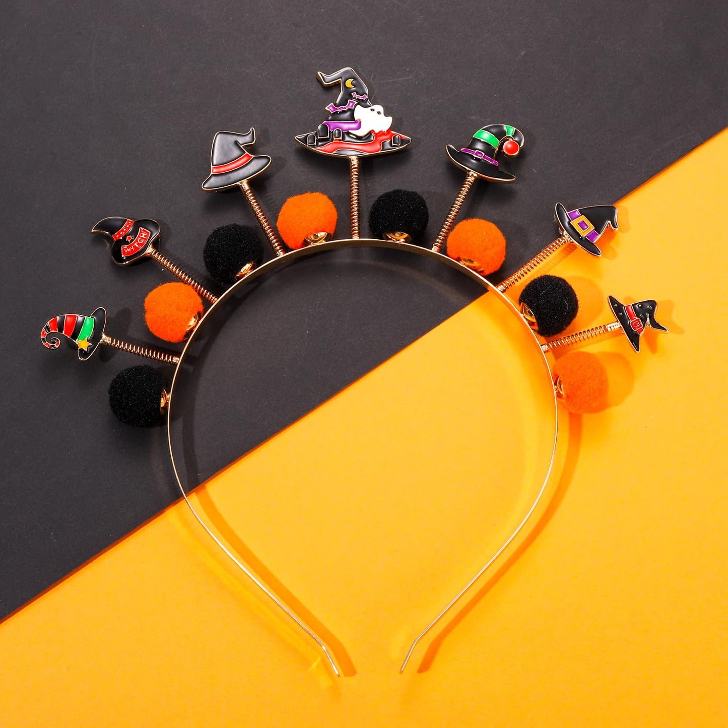 HEIDKRUEGER Halloween Headband Witch Hat Hairbands for Women Black Orange Ball Headband Halloween Holiday Costume Hair Hoop (Witch Hat-Halloween)