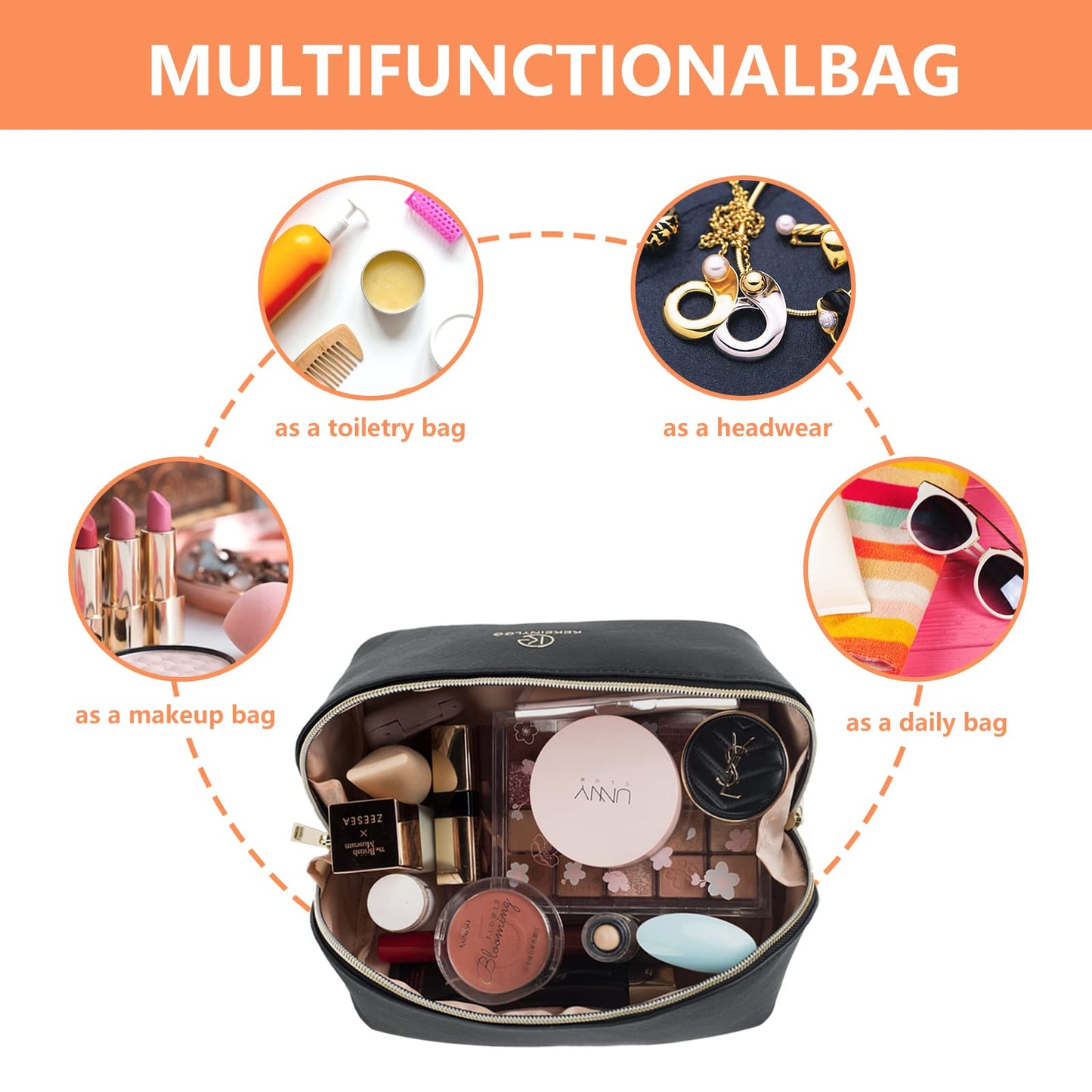 Keke Int'l Cosmetic Bags Portable Makeup Bag Opens Flat for Easy Access,Multifunctional Storage Makeup Bag for Woman (Champagne)