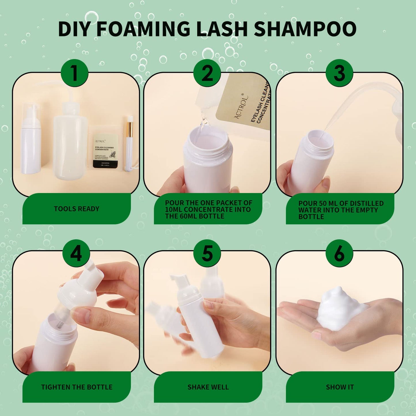 Lash Shampoo Concentrate 100ml Aloe Eyelash Extension Shampoo 10 Bags 10ml Pack Natural Foaming Cleanser 60ml Bottled Cleansing Brush DIY Lashes & Salon Home Care