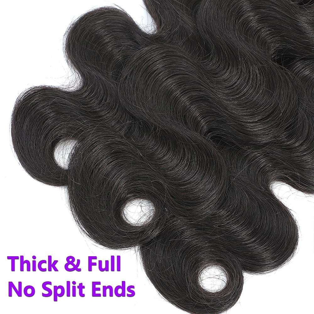 12A Brazilian Body Wave Bundles Human Hair 3 Bundles 100% Unprocessed Virgin Body Wave Human Hair Weave Bundles Natural Black (22 24 24inch)