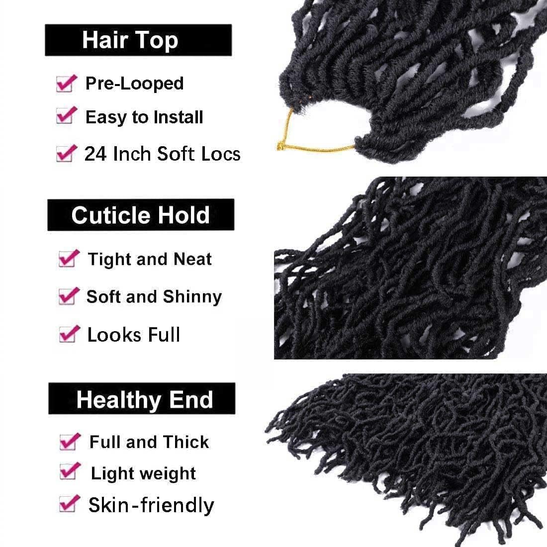 24 Inch Faux Locs Crochet Hair Pre Looped 6 Packs Soft Locs Crochet Braids Goddess Locs Dreadlocs Synthetic Hair For Black Women (24 Inch (Pack of 6), 1#)