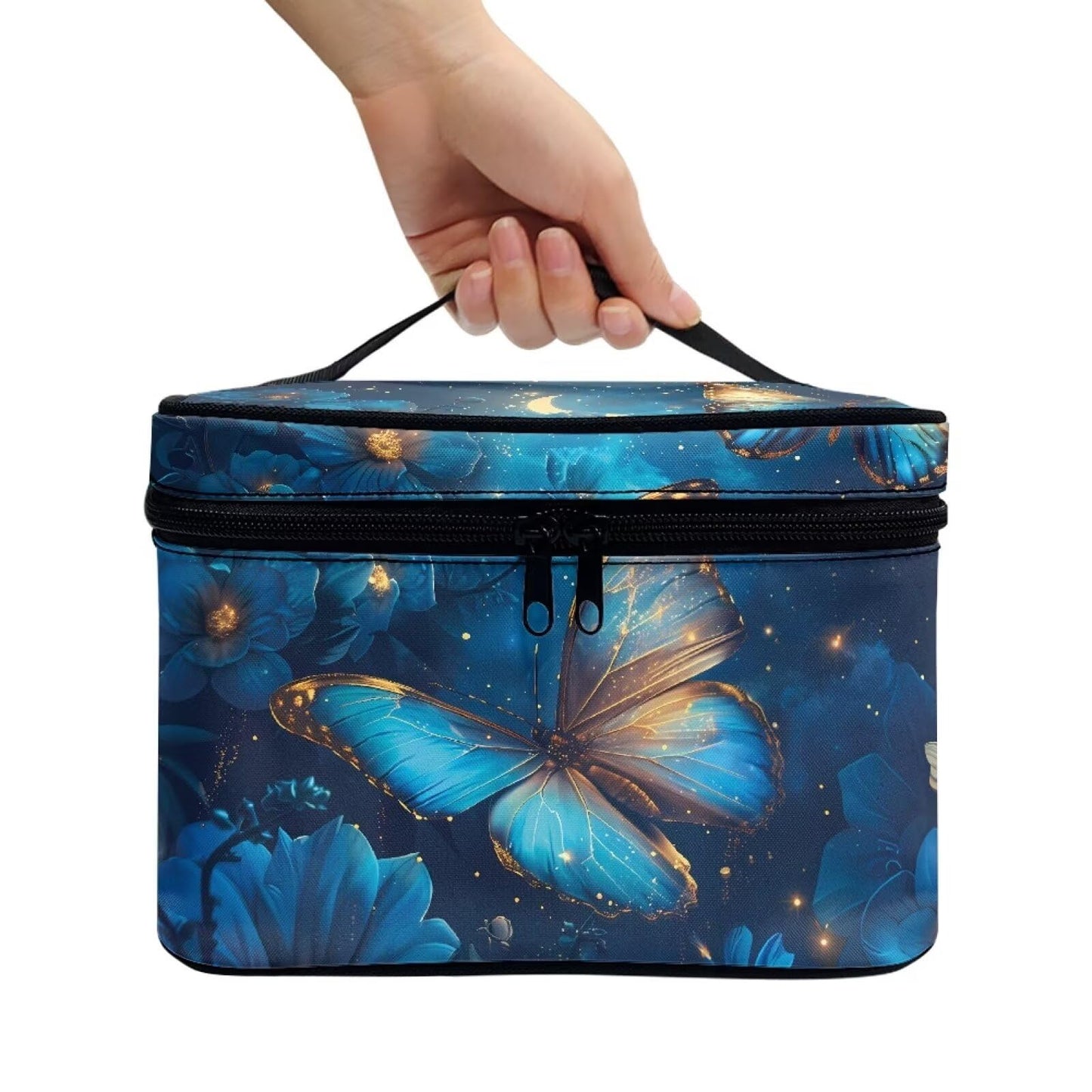 Biyejit Toiletry Bag for Women Protable Travel Makeup Bag Organizer Cosmetics Bag for Travel Large Capacity Essentials Accessories Cosmetics, Blue Butterfly Floral