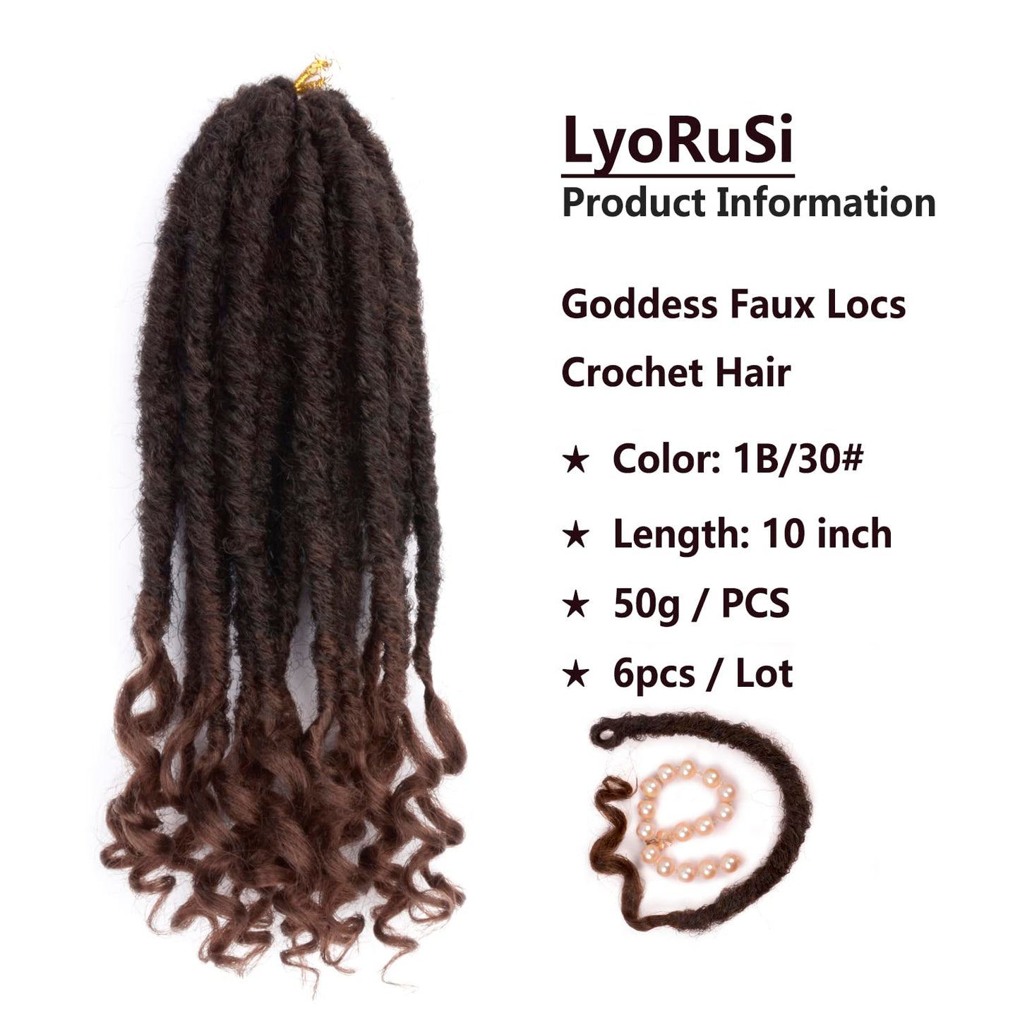 Faux Locs Crochet Hair Ombre Brown 10 Inch Short Goddess Faux Locs Crochet Hair Extensions for Black Women Girls(1B/30#)