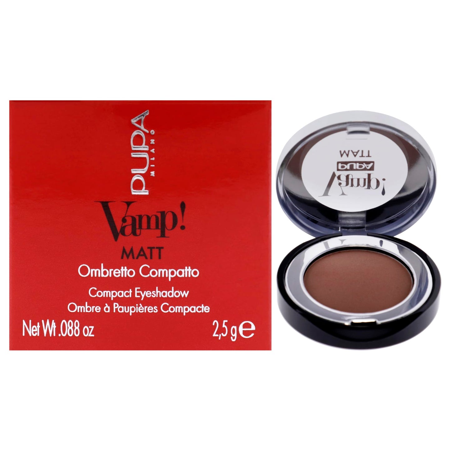 Pupa Milano Vamp! Matt Compact Eyeshadow 040 Warm Nude - Matte, Smooth, Blendable Compact Shadow - Stunning, Colorful, Pigmented Shade - Paraben-Free for Sensitive Skin - 0.088 oz