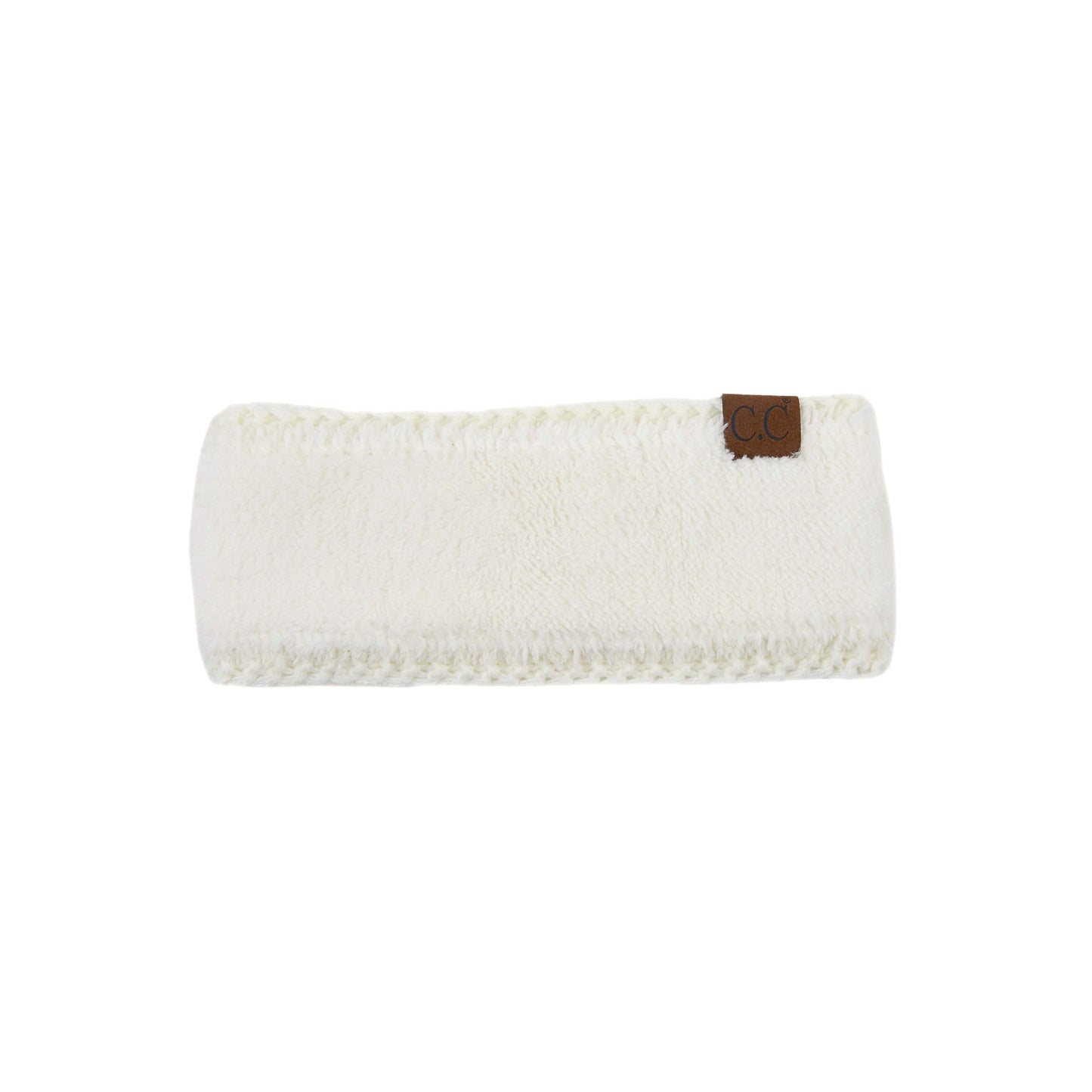 C.C Winter Fuzzy Fleece Lined Thick Knitted Headband Headwrap Epoxy Button for Face Masks (BHW-1) (A Button Ivory)