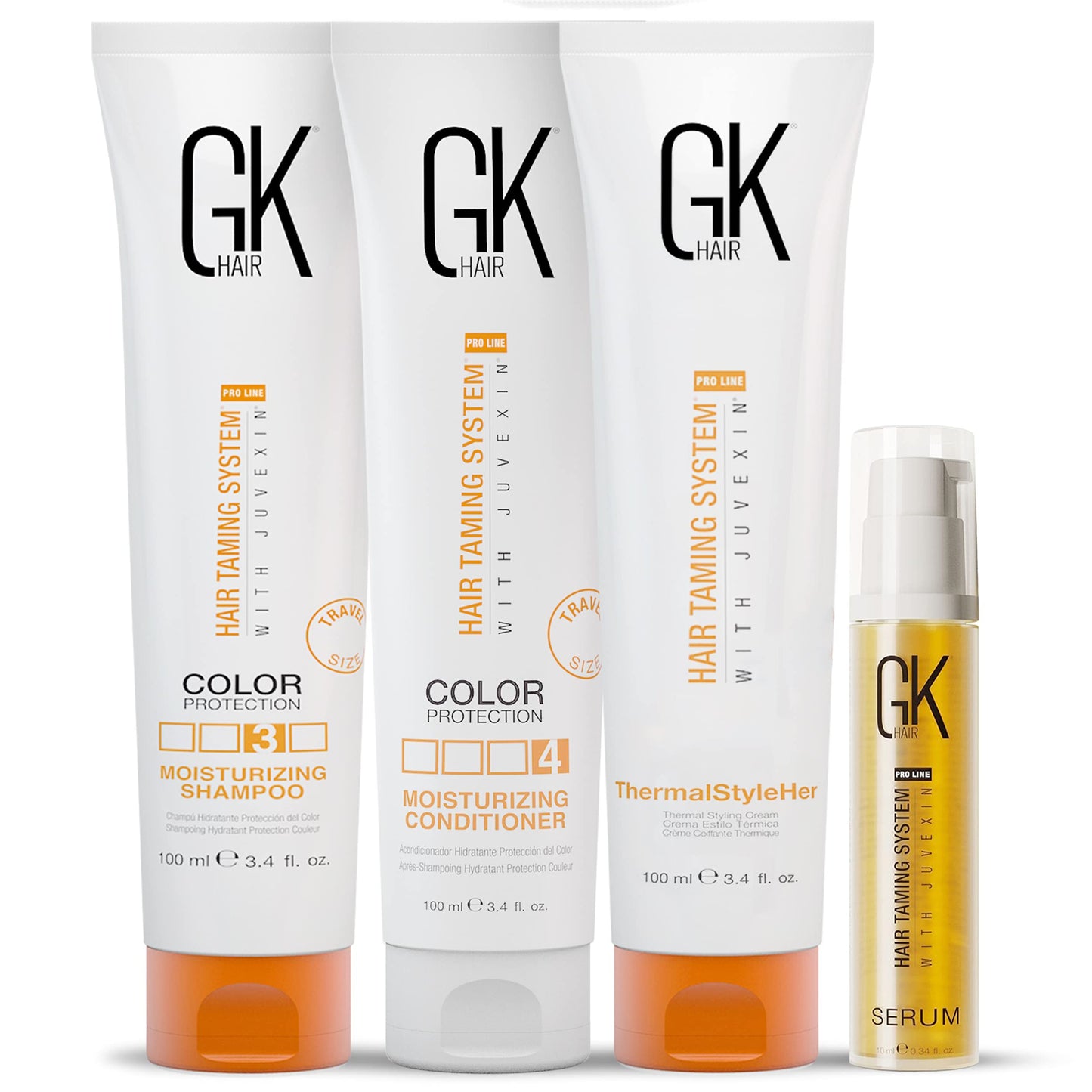 GK HAIR Global Keratin Moisturizing Shampoo and Conditioner Set 100ml I ThermalStyleHer - 100ml/3.4oz I Organic Argan Oil Hair Serum For Frizz Control Dry Damage Hair Repair 10ml