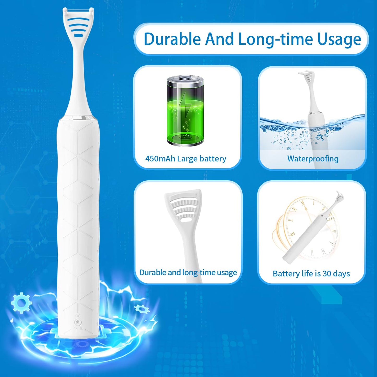 Electric Flosser for Teeth, Gum Stimulator, Tongue Scraper/Cleaner，Electric Flossers for Adults & Kids, Dual-Line Flosser,