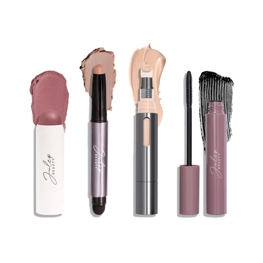 Julep Everyday Easy 4 Piece Kit with Eyeshadow 101 in Putty Matte, Length Matters Lengthening Mascara, Skip The Brush Cream to Powder Blush in Muted Mauve, & Cushion Complexion Concealer in Porcelain