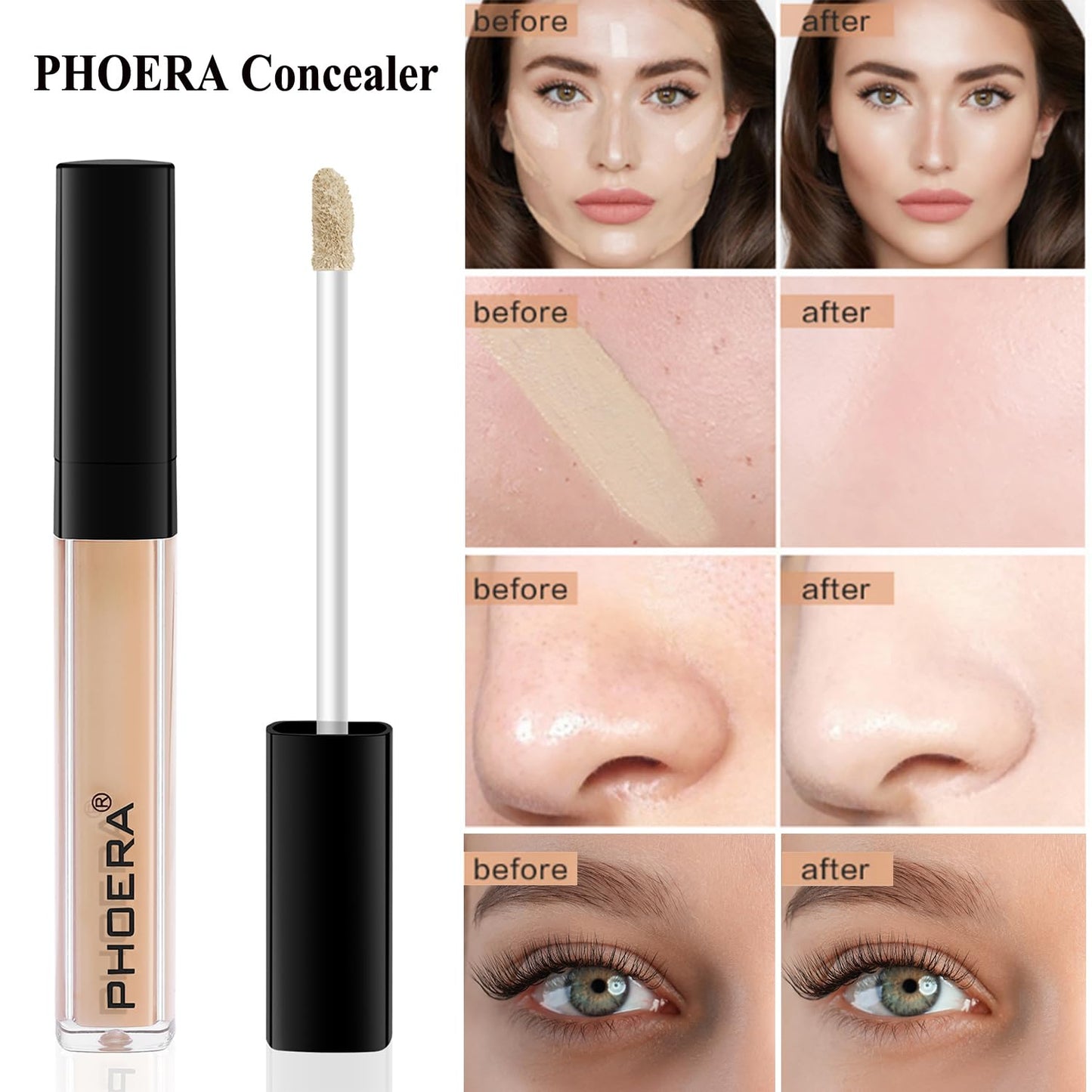 PHOERA Foundation,PHOERA 9D Mascara,PHOERA Makeup Foundation Full Coverage,PHOERA Primer, PHOERA Powder, PHOERA Concealer, Kabuki Brushes Foundation (104 Buff Beige)