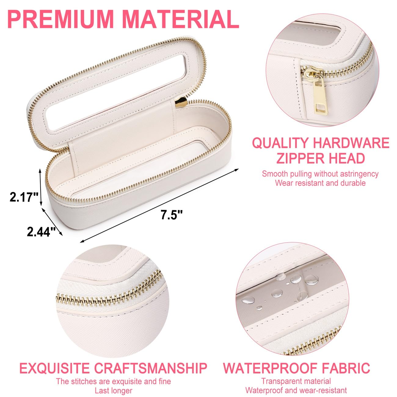 Pinkmik Clear Makeup Bag Portable Brush Bag transparent Travel Cosmetic Case Clear Toiletry Makeup Bag with Zipper for Women (B/White,slim)