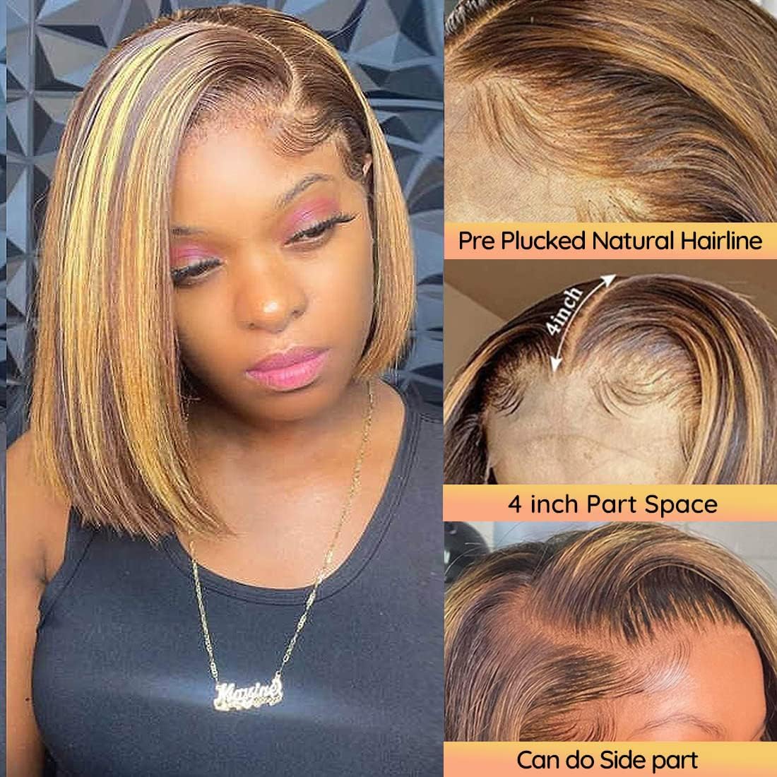 Highlight Lace Front Bob Wig Human Hair Ombre Honey Blonde 13x4 Hd Lace Front Wigs Human Hair Pre Plucked Ombre Brown 4/27 Colored Transparent Glueless Lace Frontal Human Hair Wigs For Black Women