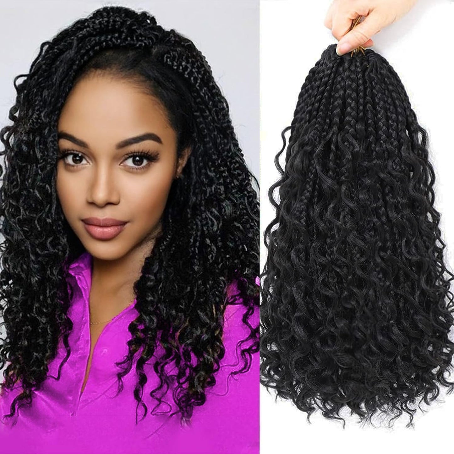 Goddess Box Braids Crochet Hair for Black Women14 Inch 8 Packs Crochet Braids With Curly Ends Pre Looped Boho Box Braids Short Bohemian Goddess Braids Crochet Hair (14 Inch (Pack Of 8), 1B#) …