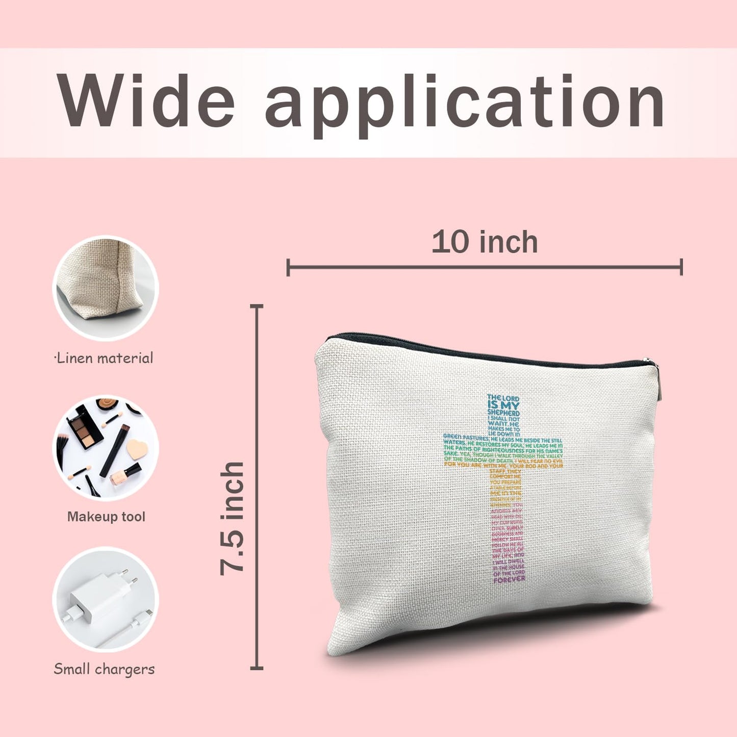 Nogrit Christian Inspirational Makeup Bag Cosmetic Bags for Women, Christian Gifts for Women Faith, Religious Bible Verse Small Makeup Cosmetic Bag for Purse, PASLM 23