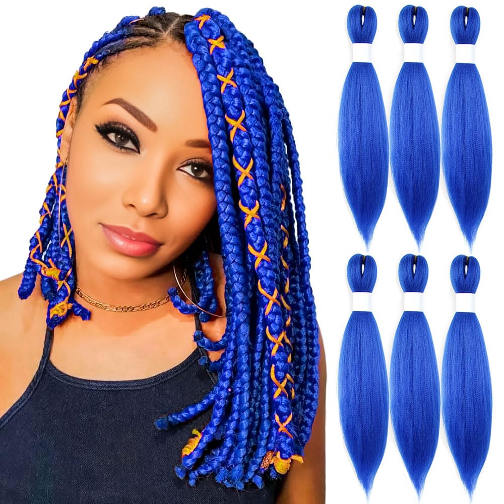 KAVSORAPI Blue Braiding Hair 16 Inch Pre Stretched Hair Colored Short Straight Crochet Braids Yaki Texture Synthetic Fiber 6 Packs (Blue)