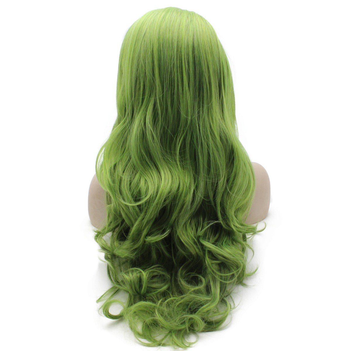 MX angel Long Wavy Hand Tied Swiss Lace Front Green Wig Synthetic