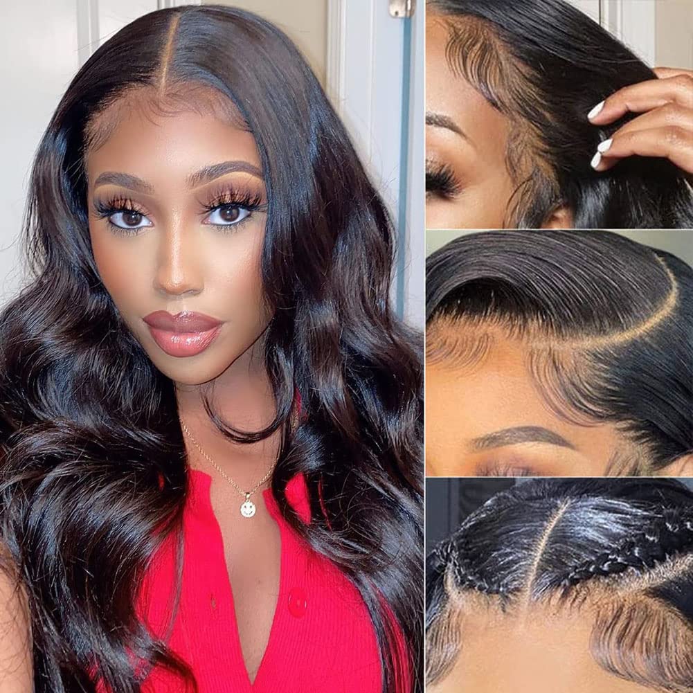 Queen Story Body Wave Lace Front Wig 4x4 HD Lace Front Wigs Human Hair Pre Plucked with Baby Hair Glueless Wigs Human Hair (18inch)