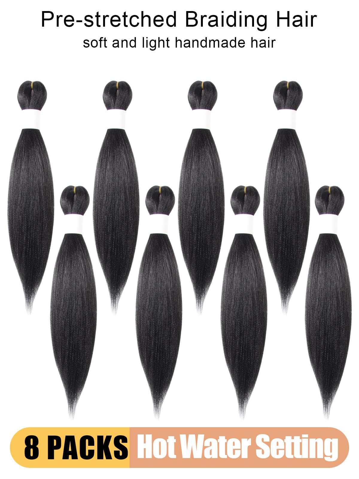 KAVSORAPI Braiding Hair 16 Inch Pre Stretched Hair Color 1 Short Straight Crochet Brais Yaki Texture Synthetic Hair 8 Packs (1#/Jet Black)