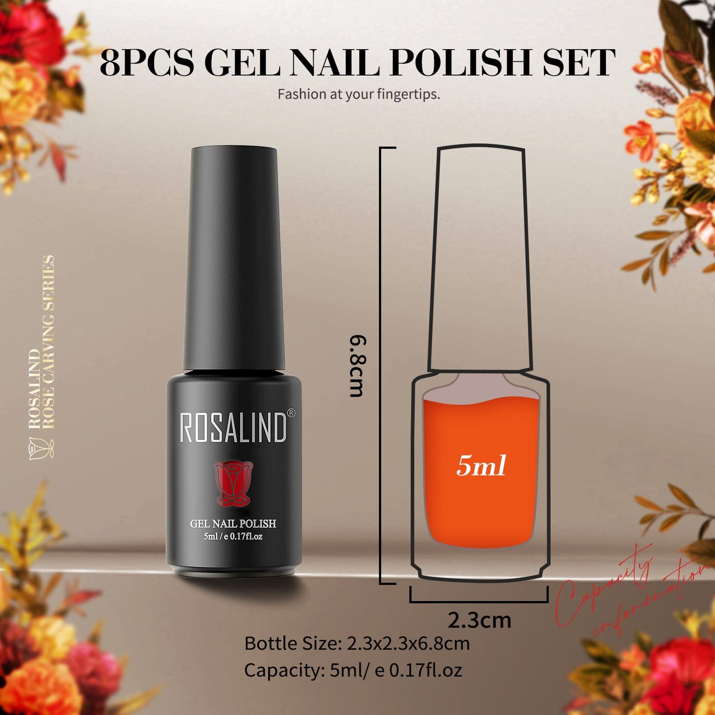 ROSALIND White Gel Polish Set, 8PCS Orange Red Glitter Gel Nail Polish Orange Red Gel Polish Soak off All Seasons Gel Collection Pumpkin Color Home Manicure Kit Halloween Gifts for Women