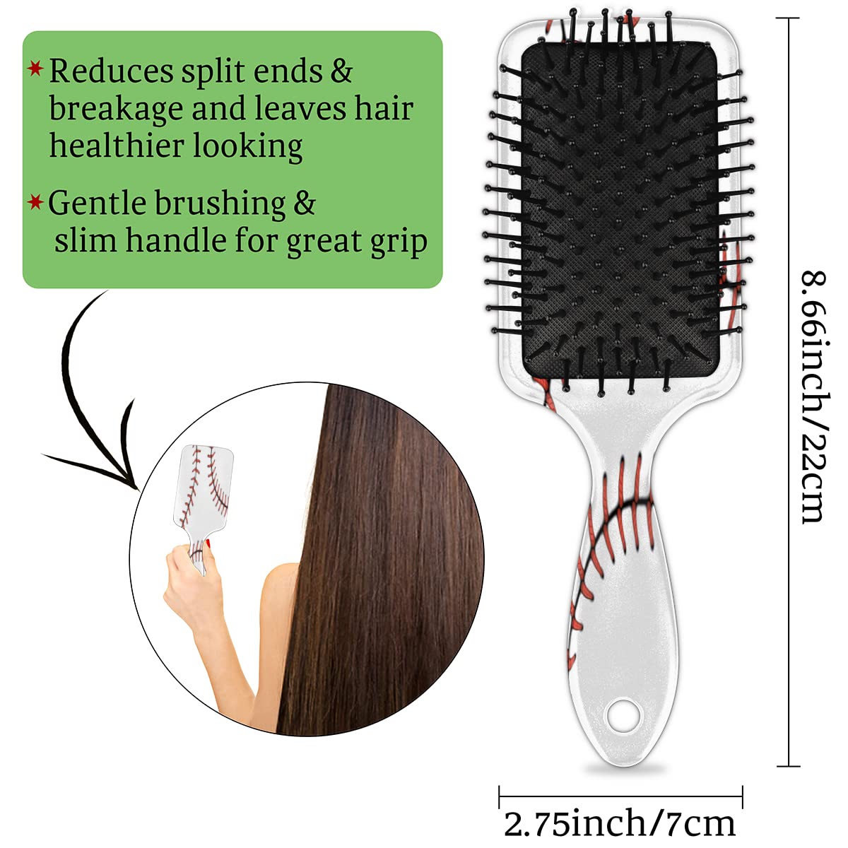 Baseball Hair Brush, Sports Softall Lace Wet Dry Air Cushion Hair Brush Plastic Detangler Hair Brush for Kids Adults Back To School Gift Women Men