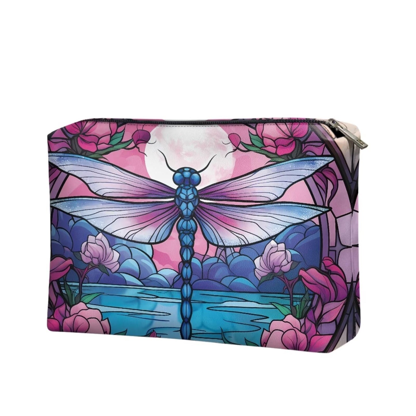 ELEDIZI Fantasy Dragonfly Makeup Bags for Women Travel Toiletry Bag for Women Carry On Portable Cosmetic Bags for Women Leather Waterproof Skincare Travel Bag with Zipper Birthday Gifts for Women