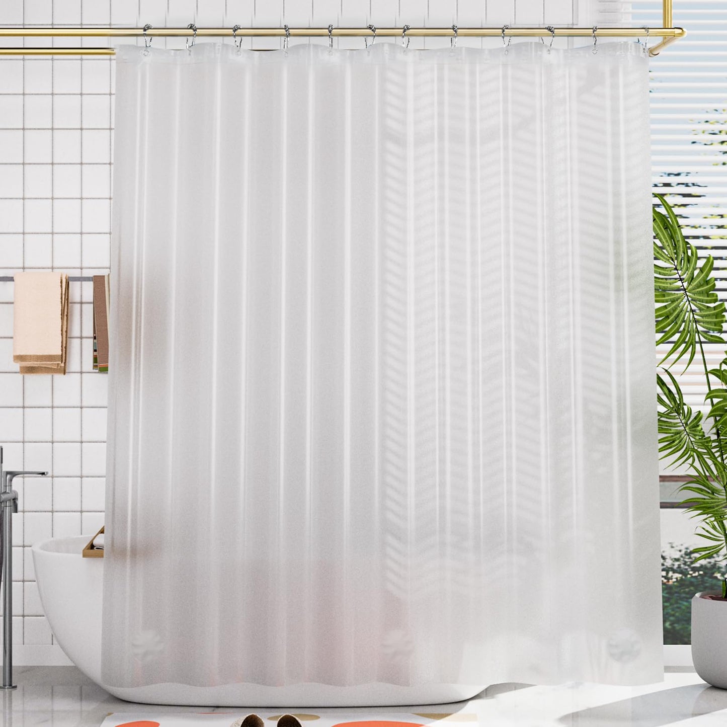 AmazerBath Frosted Shower Curtain Plastic 72x72 Inches, Heavy Duty Shower Curtain Waterproof, Thick PEVA Shower Curtains for Bathroom with 3 Big Clear Weighted Stones and 12 Rustproof Grommets