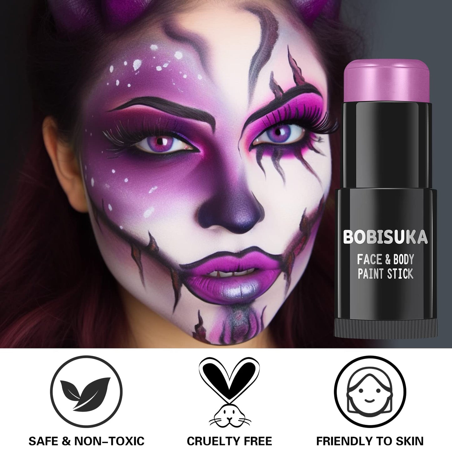 BOBISUKA Purple Face Body Paint Stick, Cream Blendable Eye Black Sticks for Sports, Waterproof Facepaints Foundation for Halloween Special Effects Ursula Widowmaker Dabi Cosplay Costume Parties SFX Makeup Kit