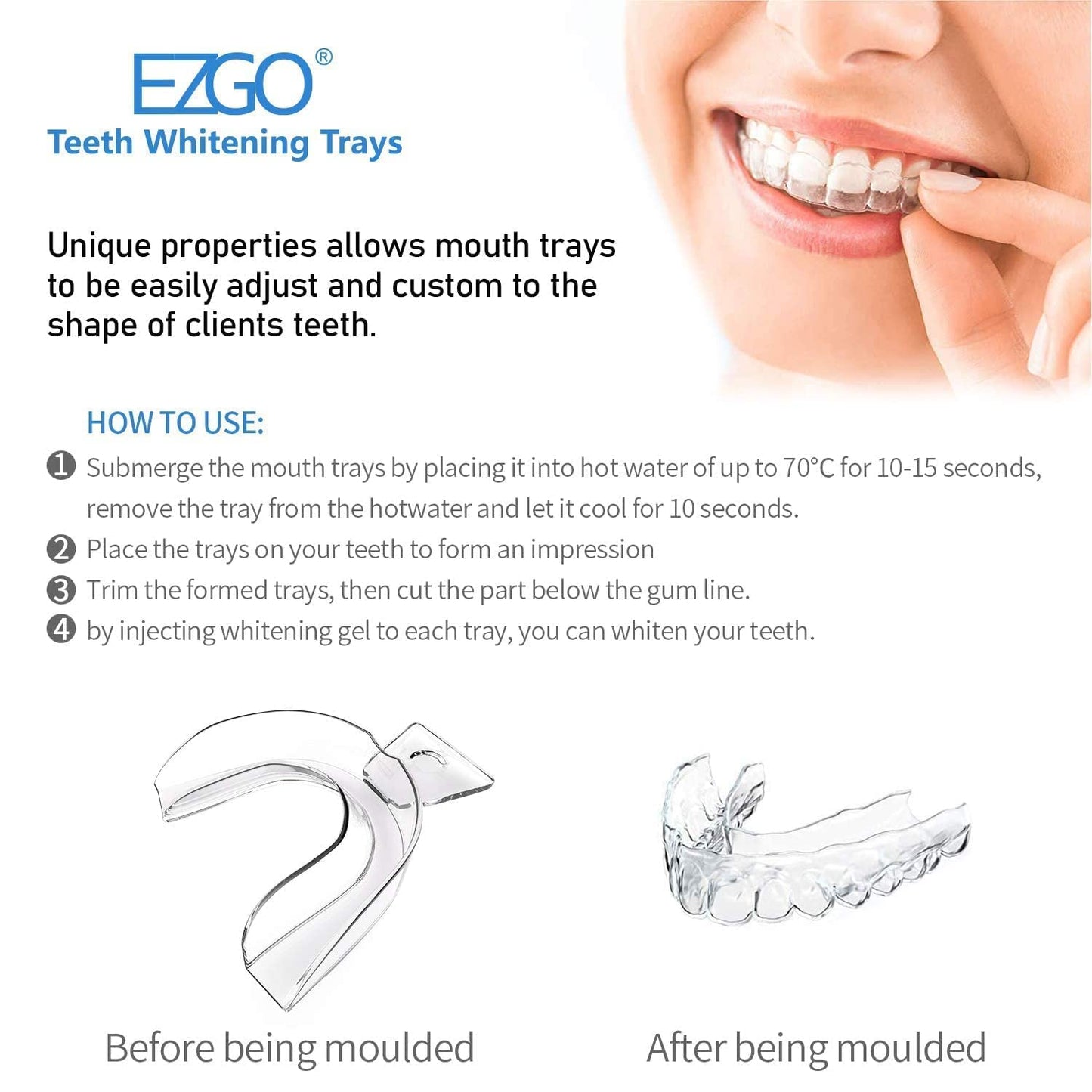 EZGO Teeth Whitening Gel Refill Pack and Remineralization Gel Teeth Whitening LED Light Mouth Tray Combo, Non-Sensitive Teeth Whitener Sets Helps to Remove Smoking, Coffee, Wine Stains