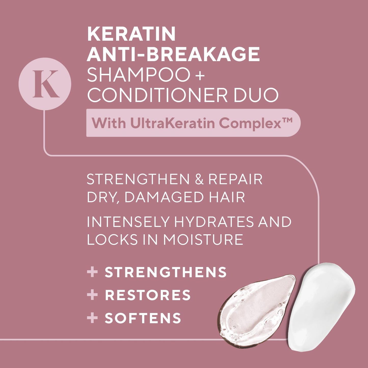 Infusion K Keratin Anti-Breakage Shampoo & Conditioner with UltraKeratin Complex | Hydrates & Strengthens | Enhances Softness & Shine | Color Safe | Paraben, Cruelty, & Sulfate Free - Duo Pack