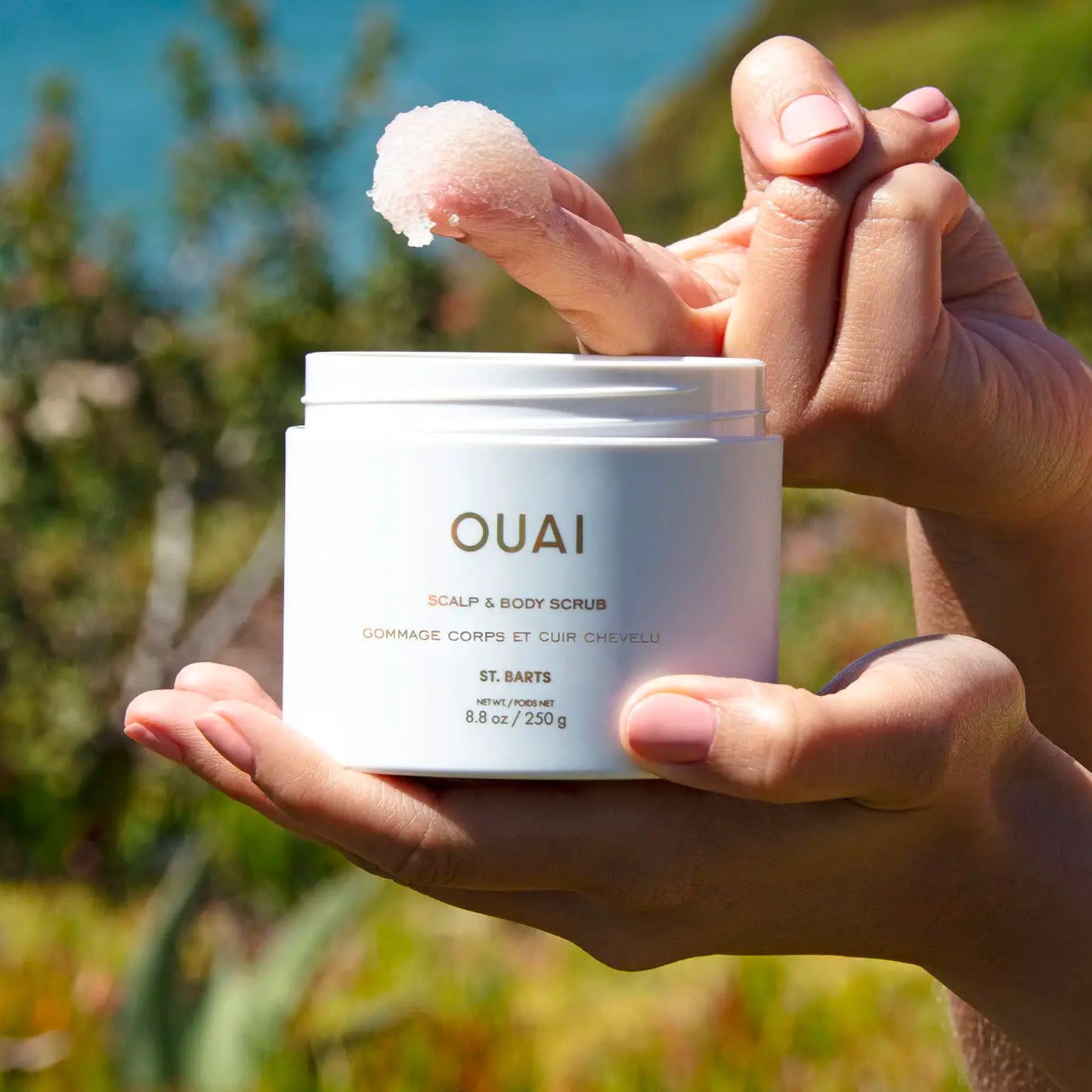 OUAI St. Barts Scalp & Body Scrub Bundle - Foaming Coconut Oil Sugar Scrub & Gentle Scalp Exfoliator Cleanses, Removes Buildup & Moisturizes Skin - Sulfate Free Body Care (2 Count, 3.4 Oz/8.8 Oz)