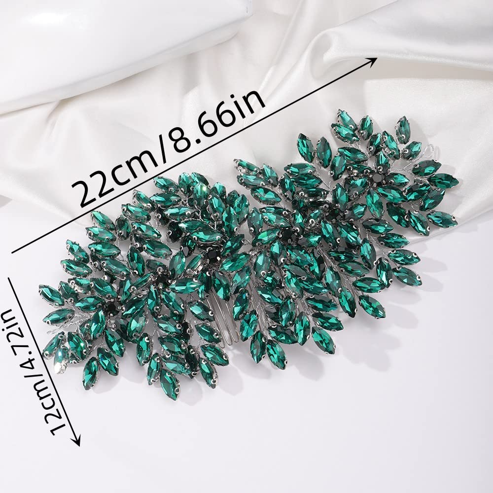 Teyglen Crystal Bridal Wedding Hair Comb Bridal Red Rhinestone Side Comb Headband Black Blue Green Crystal Hair Pieces Headpieces Luxirious Hair Jewelry for Women Girls