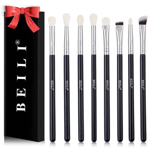 BEILI Eyeshadow Brush Set Professional Eye Blending Brushes for Lid Small Soft Eye Brushes 8pcs Natural Goat Hair Eye Makeup Brushes Set