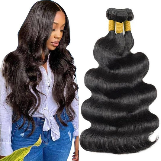 NROOEAY 12A Brazilian Body Wave Human Hair 3 Bundles 14 16 18 Inch 100% Unprocessed Brazilian Virgin Human Hair Weave Bundles Body Wave Hair Extensions Natural Color