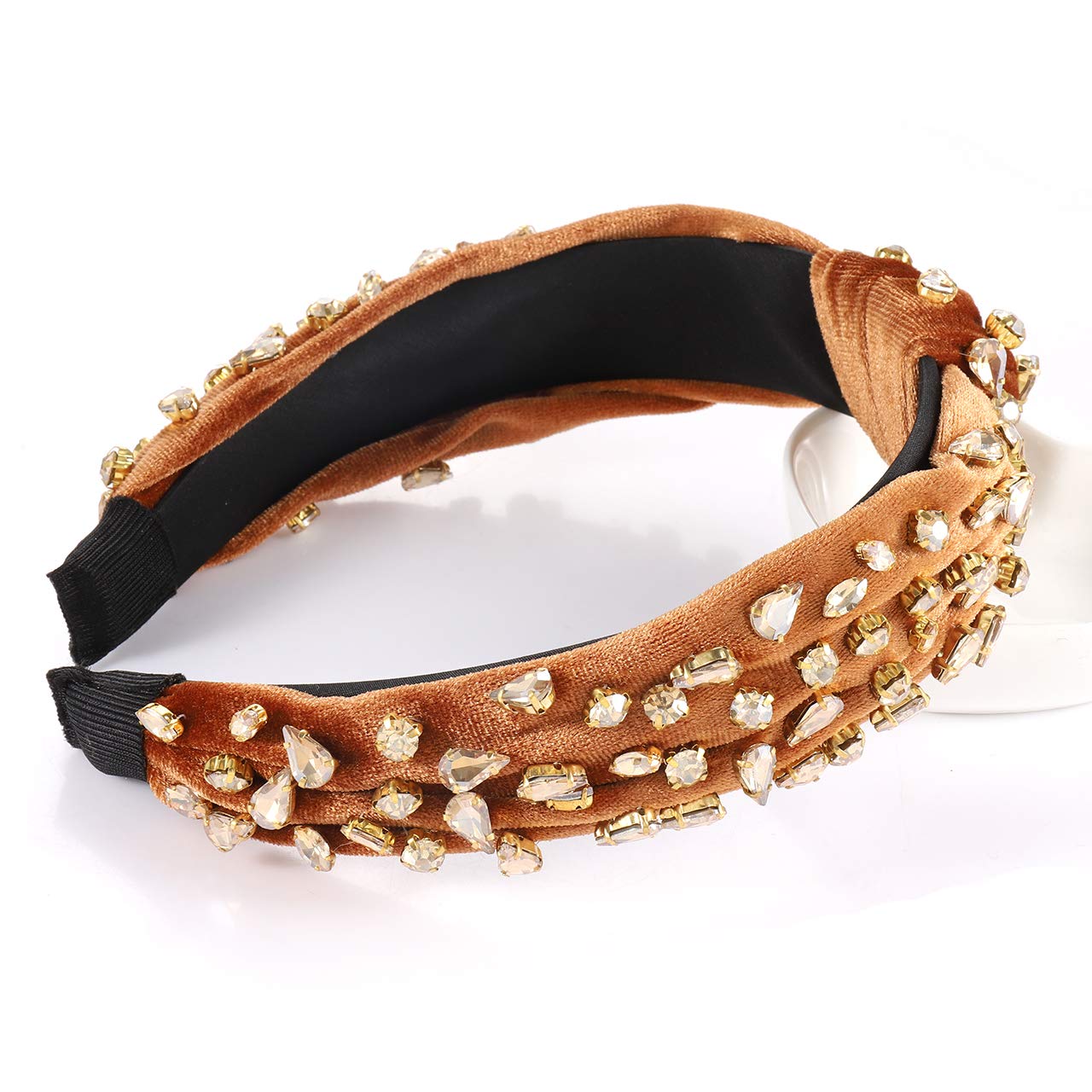 CENAPOG Rhinestone Headbands for Women Velvet Wide Crystal Hair Bands Knot Turban Headband for Girls Bridal Hair Hoop Wedding Headwear Hair Accessories Birthday Valentines Day Gifts (brown)