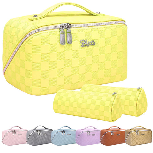 Travel Makeup Bag for Women Organizer: 3 Set Large Capacity Cosmetic Bags - Toiletry Bag with Divider 07-Yellow-2