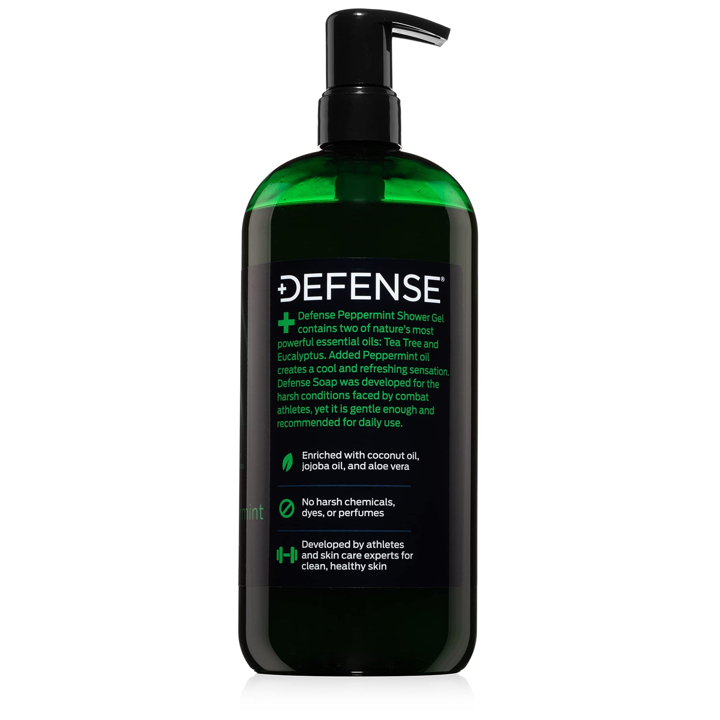 Defense Soap Shower Tools Set & 32oz. Peppermint Shower Gel | 100% Natural Organic Moisturizing Mint Tea Tree Body Wash