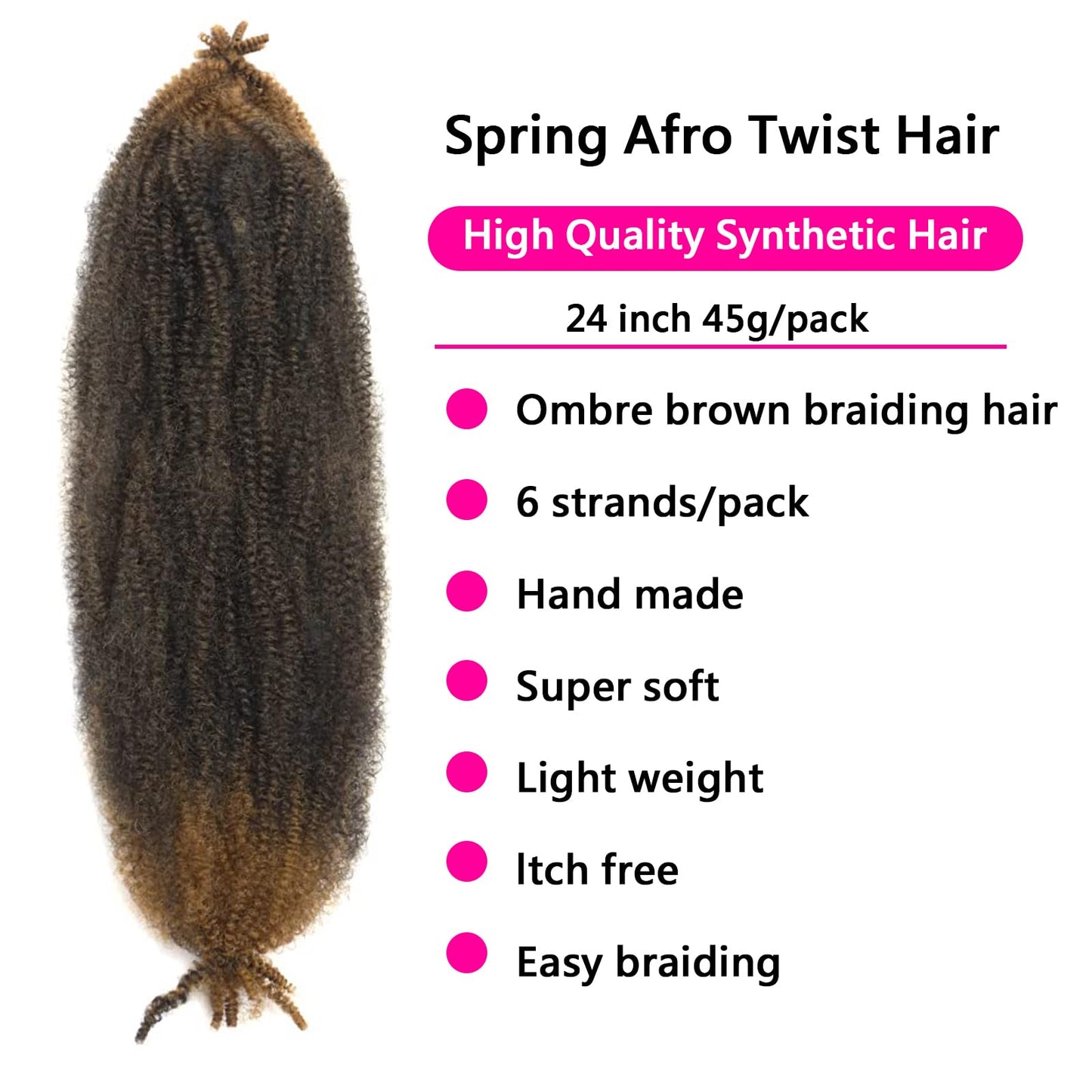 24 Inch 6Packs, Springy Afro Twist Hair Pre Fluffed Spring Twist Hair Pre Stretched Wrapping Hair for Soft Locs Hair Extensions (24 Inch (Pack of 6) (1b/27, 24 Inch (Pack of 6))