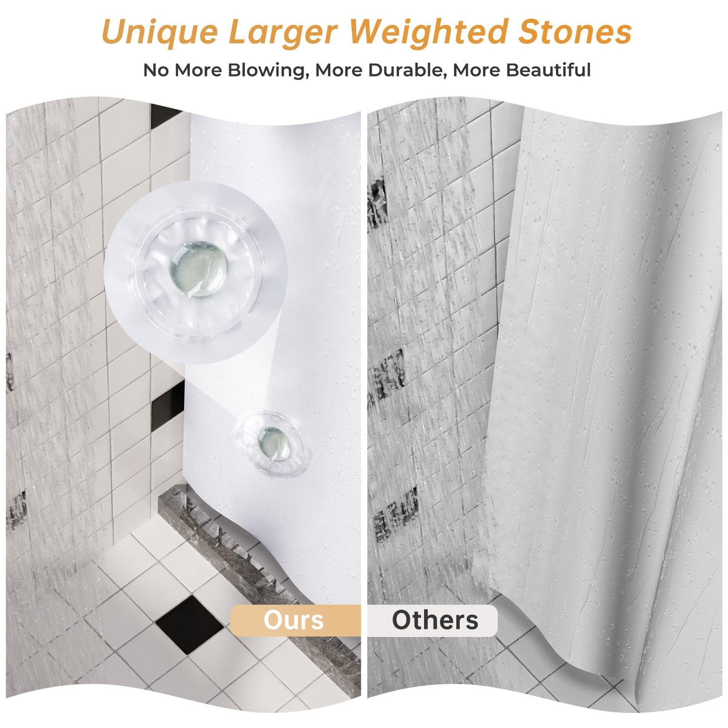 AmazerBath 48x72 Shower Curtain Stall, Small Shower Curtain for Shower Stall PEVA, White Shower Curtain Plastic, Heavy Duty Shower Curtain Thick with 2 Weighted Stones and 8 Grommet Holes